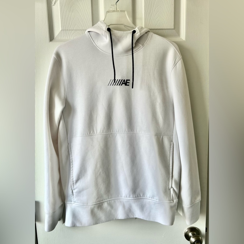 American Eagle Outfitters Mens Pullover White Hoodie Sweatshirt with Pocket SzSm